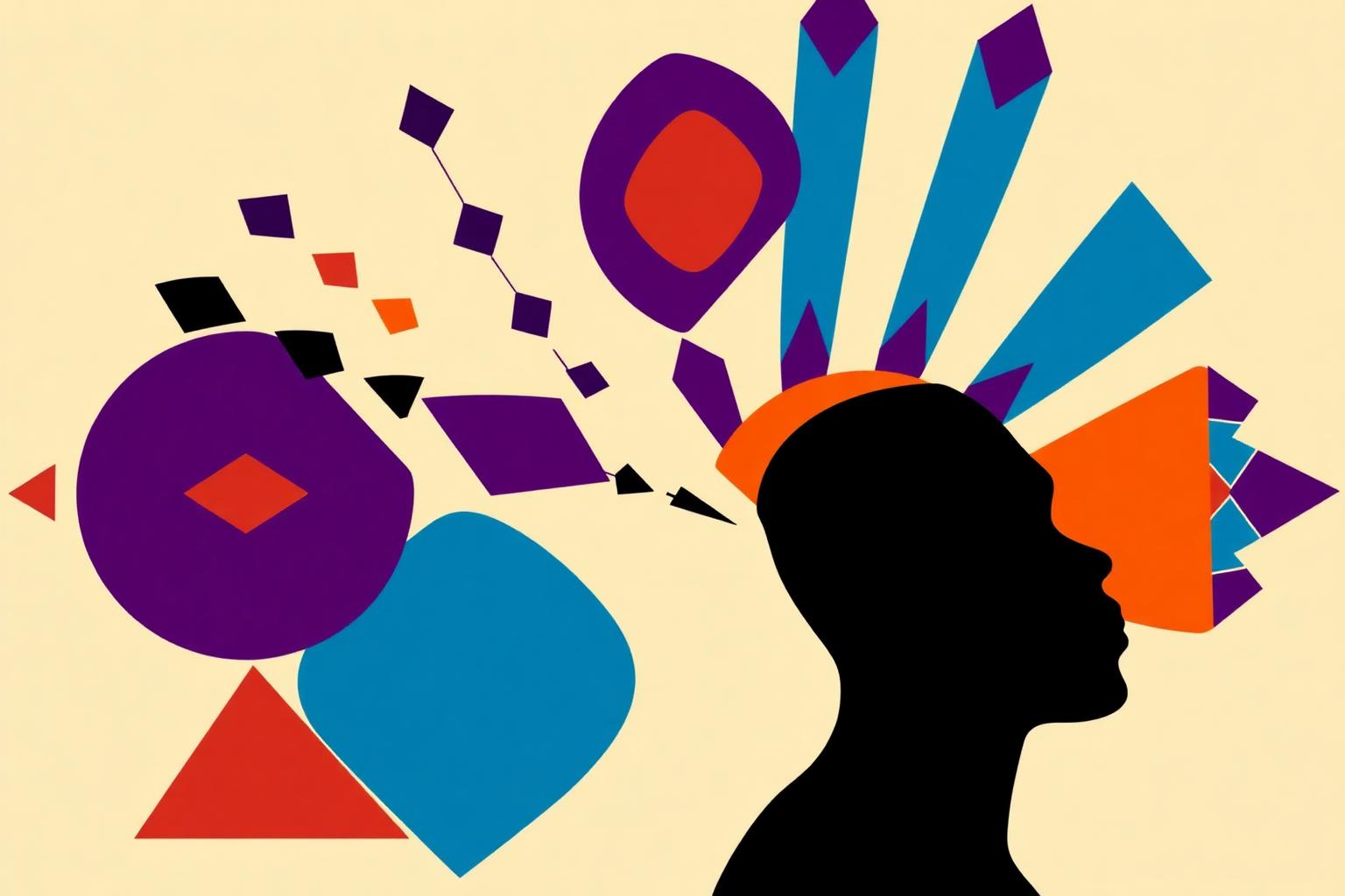 Geometric silhouette exhaling shame, breath as kente patterns